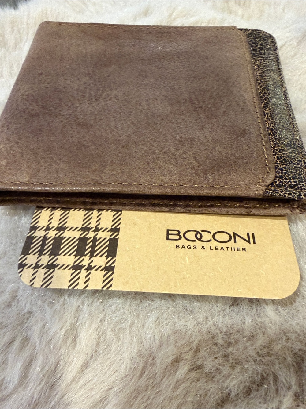 Boconi Brown Leather Bi-Fold Card Wallet